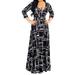 Fashion Women Casual Print Three Quarter V-Neck Bandage Loose Long Dress