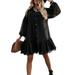 Women Casual Loose Ruffle Shirt Dress Button Down Tunic Dress Long Puff Sleeve Short Dress Party Cocktail