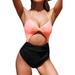 Women's Pink Black Color Block Cutout Halter One Piece Swimsuit Plunging Lace Up Monokini Seaselfie by Cupshe