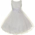 Little Girls Gorgeous Sequined Round Neck Tulle Flower Corsage Pageant Flower Girl Dress White 2 (K30D5)