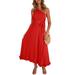 Avamo Women One Shoulder Sleeveless Sexy Sundress Casual Party Cocktail Maxi Dress Ruffle Lace Up Summer Dress