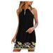 Follure summer dresses Women's Summer Fashion Round Neck Plaid Print Dovetail Sling Dress