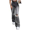 Garhelper Women High Waist Denim Pants Vintage Wide Leg Pants