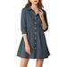 Allegra K Women's 3/4 Sleeve Button Front Flare Mini Shirt Dress