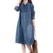 Ladies Juniors Button Denim Shirt Dress Button Solid Color Denim Dress Pockets Pullover Loose A Line Dresses for Womens