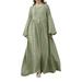 ZANZEA Womens Dresses Full Sleeve Solid Puff Sleeve Robes Maxi Dress