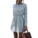 Avamo Womens V Neck Shirt Dress Long Sleeve Elastic Waist Swing A-line Dresses Ladies Hooded Jumper Mini Dress Long Sleeve Sweatshirt Summer Tunic Dress Tops