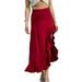 Doublju Women's Flowy Ruffle Asymmetrical Maxi Skirt (Plus Size Available)