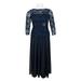Cachet Boat Neck Long Sleeve Illusion Embellished Lace Bodice Brooch Waist Popover Jersey Dress (Plus Size)-NAVY