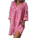 Women's Summer Casual Loose Oversized Polka Dot Print Linen Dresses 3/4 Sleeve V Neck Split Midi Dress With Pockets Plus Size S-XXXXXL