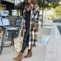 Women Fashion Outwear Plaid Print Long Sleeve Lapel Long Jacket Trench Coat