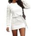 Women's Casual Solid Color Long Sleeve Round Neck Sweater Tied Dress