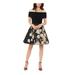 BETSY & ADAM Womens Black Floral Short Sleeve Off Shoulder Short Fit + Flare Party Dress Size 14