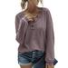 Long-sleeved T-shirt V-neck Knitted Blouse Top for Women