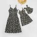 Patpat Mosaic Mini Daisy Print Matching Black Midi Sling Dresses