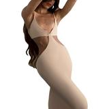 Women Tight One Piece Low Cut Backless Bra Ankle Long Solid Color Dress