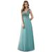 Ever-Pretty Women's Sequin V-neck A-line Tulle Floor-length Special Occasion Dress 00785 Blue US8