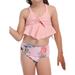 Listenwind Little Girls 2PCS Bikini Set Sling Floral/Solid Ruffle Hem Crop Front Knot Top Low Cut Polka Dot/Floral/Striped Panty Set