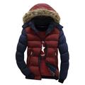 Plus Size Men Winter Warm Zipper Big Fur Collar Hooded Coat Jacket Contrast Color Long Sleeve Hoody Hooded Parka Jacket Outwear