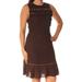 MICHAEL KORS Womens Brown Beaded Sleeveless Crew Neck Knee Length Fit + Flare Dress Size S