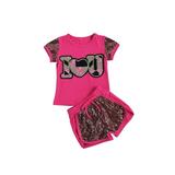 Ruewey Baby Girls Set Infant Baby Sequins Color Matching Shirt Shorts Set
