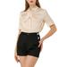 Allegra K Women's Satin Tie Neck Blouse Office Button Down Short Sleeve Silky Elegant Top Shirt