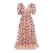 Wayren USA Women Embroidered Sequin Strawberry Cocktail Dresses Plunge V Neck Lace Up Pleated Mesh Party Midi Slim A-line Dress