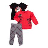 Disney Minnie Mouse Baby Girl Sweater, T-shirt & Leggings, 3-Piece Outfit Set