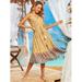 Selfieee Women Casual Sleeveless Print Dress V Neck Casual Midi Dresses 40382CS Yellow Medium