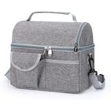 Insulated Lunch Box for Women Men, Leakproof Reusable Lunch Box for Office Work School Picnic Beach - Soft Cooler Cooling Tote Bag Freezable Lunch Bag for Adult with Adjustable Shoulder Strap (Grey)