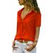Plus Size S-5XL Ladies Fashion Short Sleeve Button Front Blouse Shirts Summer Casual Slim Fit Tops Turn Down Collar Shirt Tee
