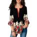 Women's Tunic Top Loose Long Sleeve V Neck Button Up Pleated Floral Henley Shirts Blouse T Shirt Ladies Floral Printed Long Sleeve Henley V Neck Pleated Casual Flare Tunic Blouse Shirt