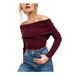 FREE PEOPLE Womens Burgundy Long Sleeve Off Shoulder Top Size L