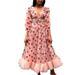 luethbiezx Women Strawberry Printed Sequin Embroidered Mesh Dress V-neck Party Dress