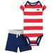 Carters Baby Boys 2 Piece Striped Bodysuit Short Set Red Blue Size Newborn