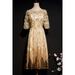 Junior Short Sleeve Beautiful Golden Sequins Round Neck Party Dress