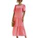 Boho Kaftan Beach Sundress for Women Short Sleeve Vintage Tunic Long Maxi Dress Casual Loose Party Holiday Dress Ladies Plain Summer Dresses