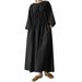 ZANZEA Women Crew Neck Long Sleeve Dress Elastic Waist Pleated-Trim Loose Long Dress