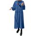 ZANZEA Women O-neck Long Sleeve Dress Tiered Pleated-Trim Loose Long Dress