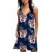 Sexy Dance Women Sleeveless V Neck Floral Printed Tunic Tops Casual Swing Tee Shirt Dress Ladies Women Summer Beach Cover Ups Rose Blue L