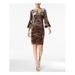 CALVIN KLEIN Womens Brown Velvet Jewel Neck Above The Knee Sheath Cocktail Dress Petites Size: 12