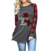 Lumento Women Long Sleeve Sweatshirt Plaid Raglan T-Shirts Tops Autumn Vintage Tunic Blouse