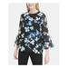 CALVIN KLEIN Womens Black Floral Bell Sleeve Crew Neck Blouse Wear To Work Top Size: S