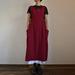 Meterk Vintage Women Cotton Linen Dress Square Neck Solid Loose Long Overalls Dress High Waist Pleated Maxi Sundress Beige/Burgundy/Black