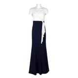 Adrianna Papell V-Neck Short Sleeve Gathered Side ZIpper Back Color Blocked Crepe Dress-IVORY MIDNIGHT