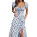 Xinhuaya Women Boho Dress Wrap Floral Casual Vintage Female Square Neck Dress