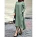 ZANZEA Muslim Dress for Women Buttons Trimming Solid/Graffiti/Grid Print Irregular Hem Midi Dress