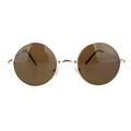 Classic Retro Hippie Round Circle Lens Metal Rim Sunglasses Gold Brown