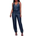 Spftem Womens Casual Off Shoulder Denim Jeans Pocket Sleeveless Jumpsuits Rompers