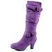 Dailyshoes Women's Slouchy Mid Calf Strappy Boots with Ankle and Top Straps - 2" Heel Fashion Boots,5 B(M) US,Purple SV w/Side Pocket